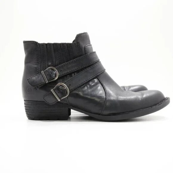 Born Moringa Black Leather Buckle Moto Boots - Women's 8.5 - Picture 3 of 7